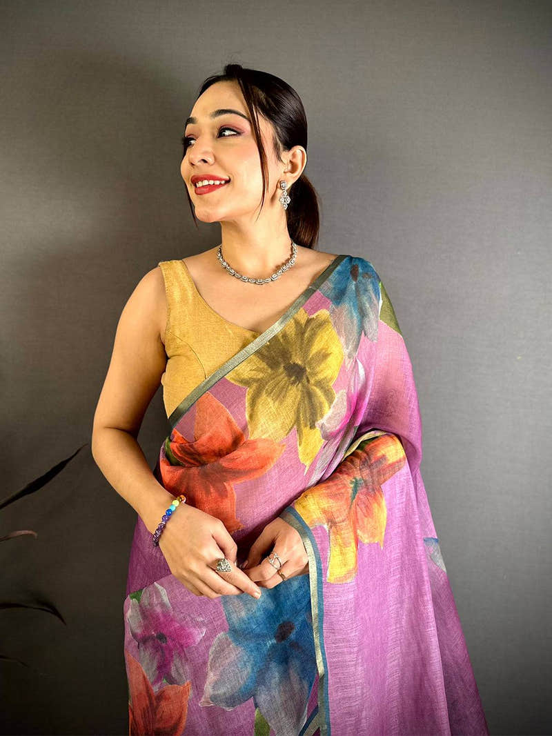 Majestic Kalamkari Linen Chanderi Saree
