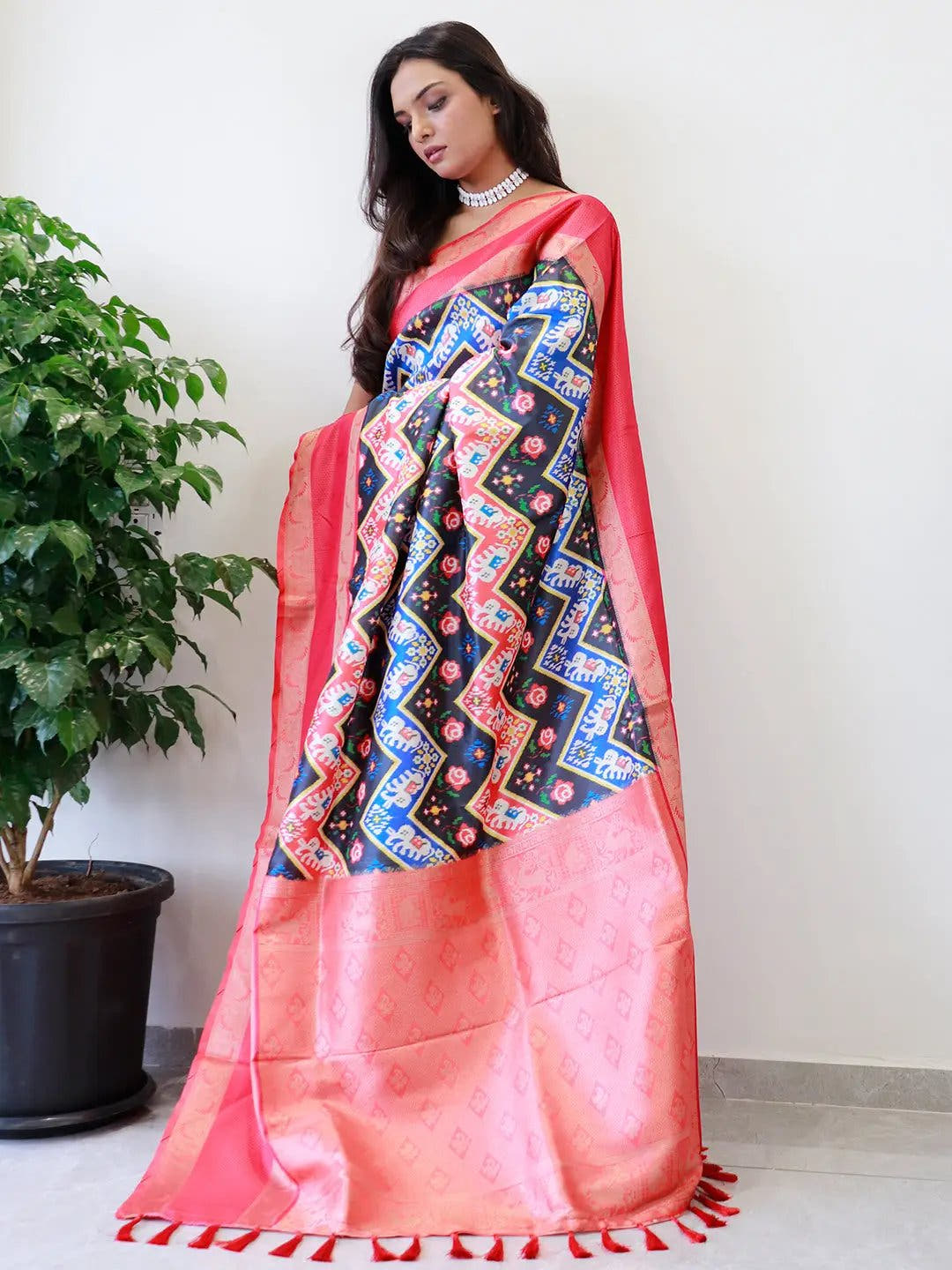 Elegant Pochampally Print Soft Silk Saree with Gadwal Border
