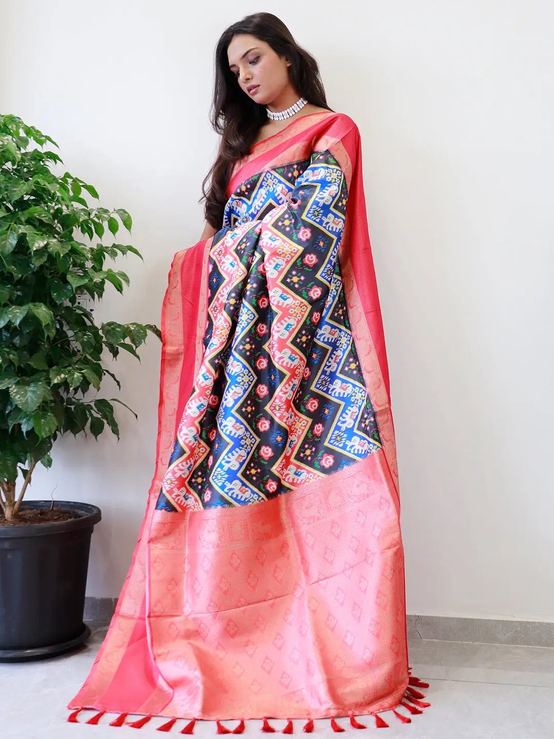 Elegant Pochampally Print Soft Silk Saree with Gadwal Border