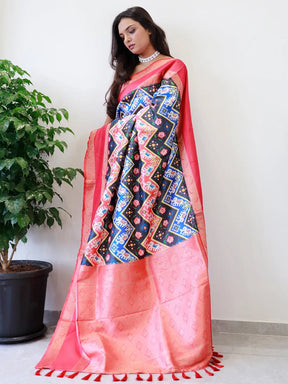 Elegant Pochampally Print Soft Silk Saree with Gadwal Border