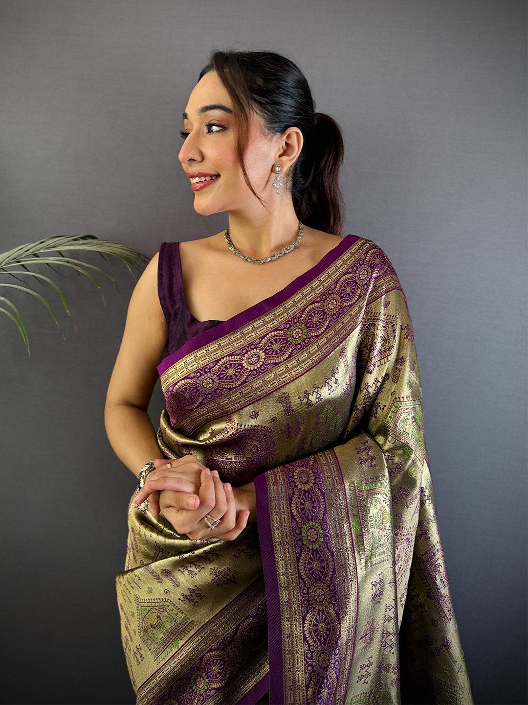 Artistry Warli Gold Zari Dharamavaram Silk Saree