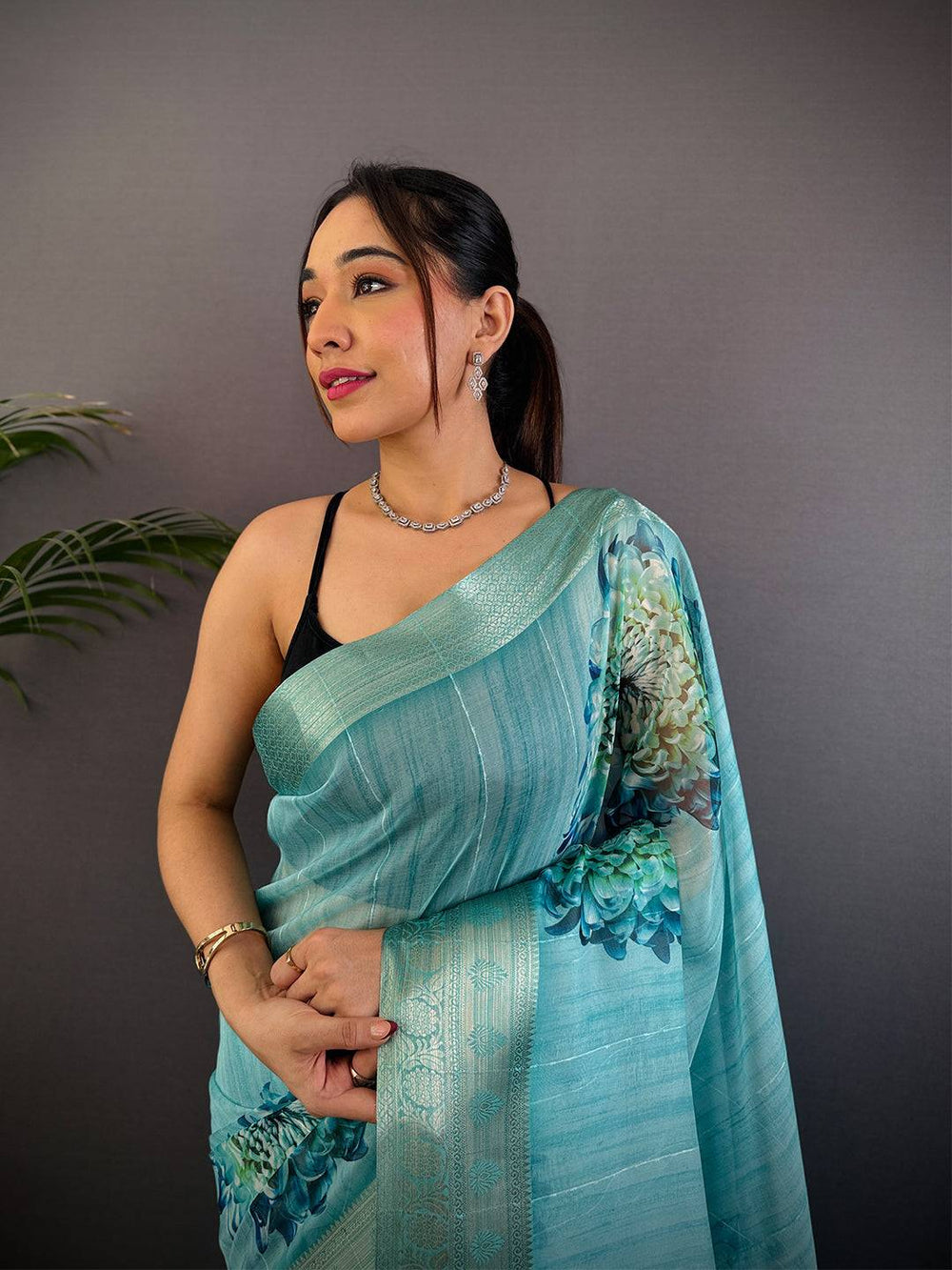 Aqua Soft Organza Digital Print Saree