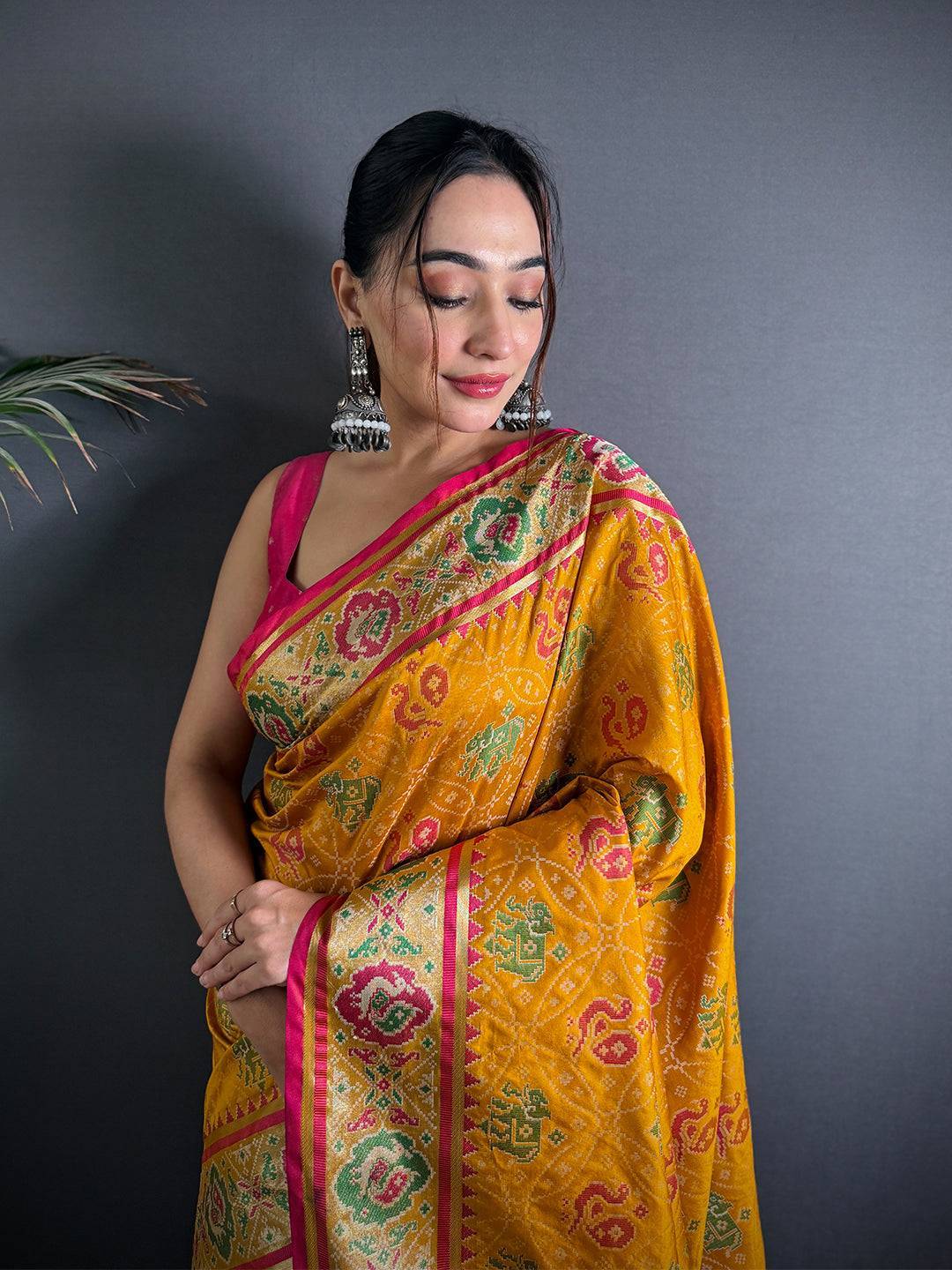 Elegant Yellow Pochampally Patola Silk Saree


