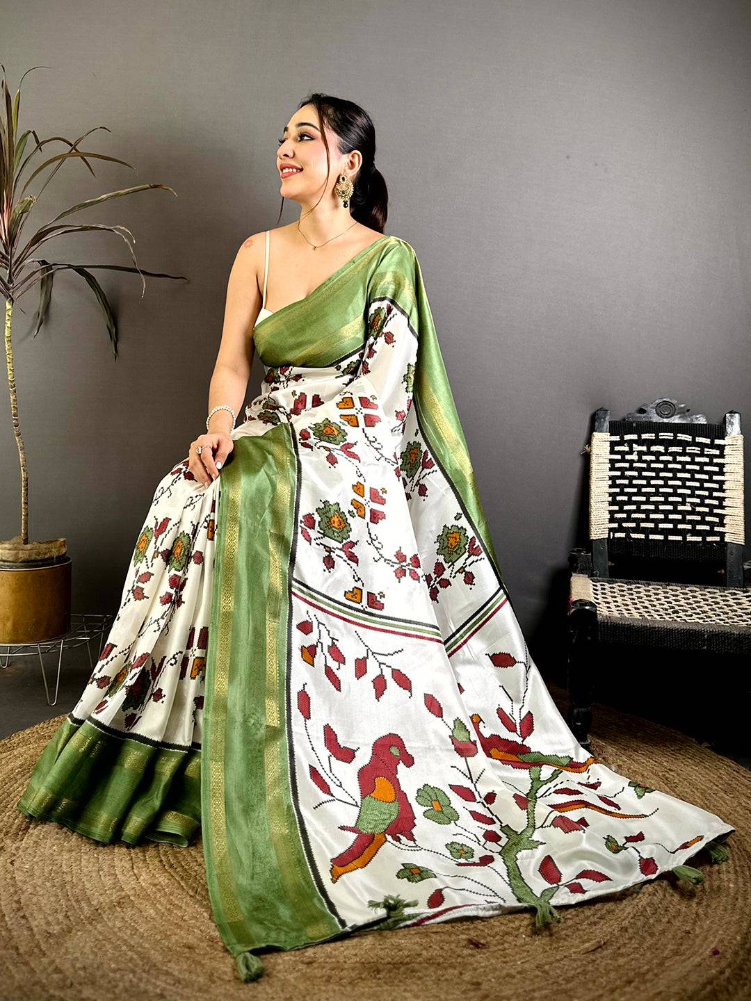 Pista Soft Dola Floral Print Gadwal Border Saree