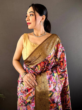 Brown Soft Gadwal Pattu Geometric Saree