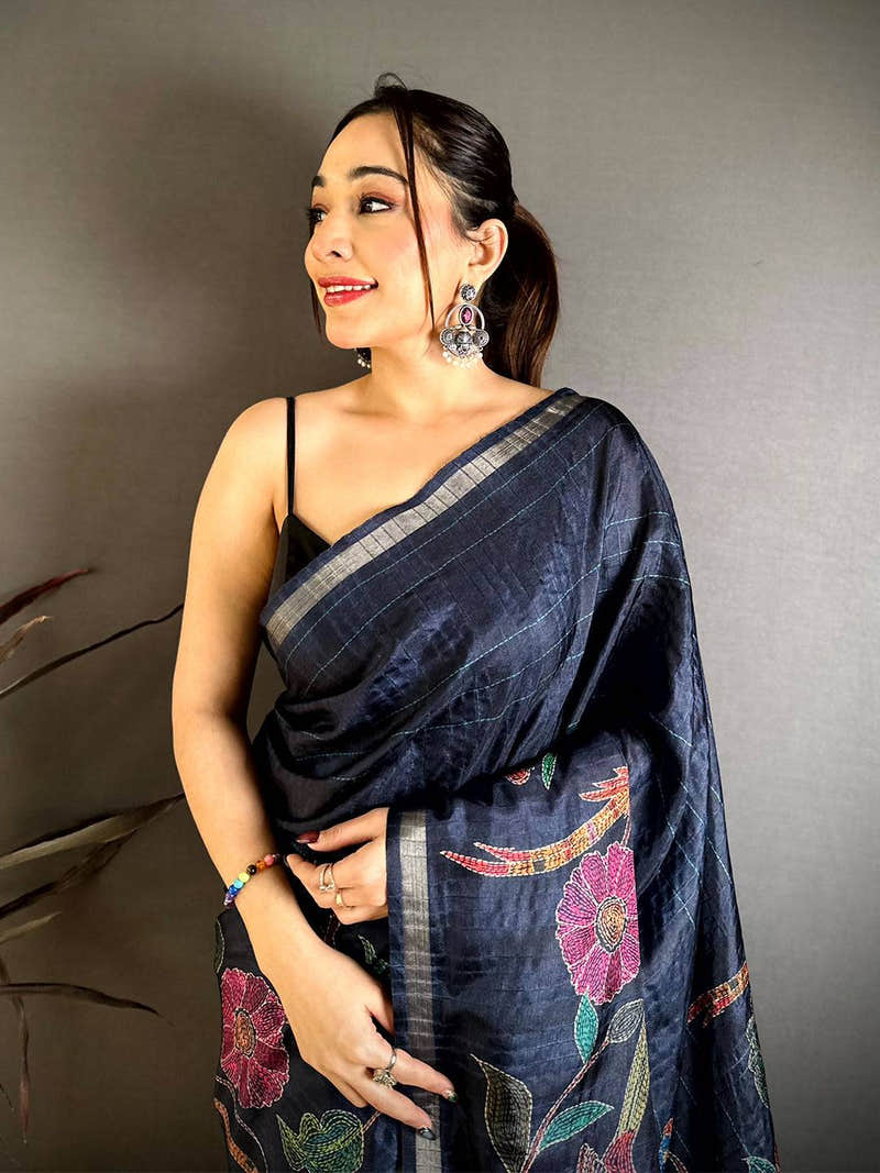 Stylish Tussar Ghicha Katha Art Saree