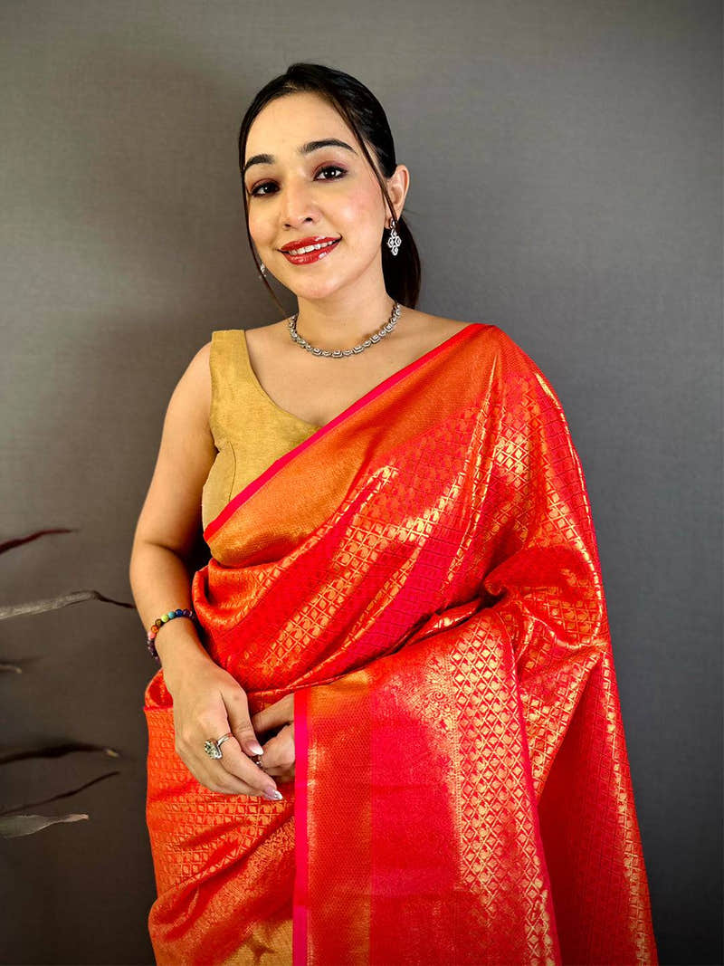 Radiant Orange Kanjivaram Zari Silk Saree