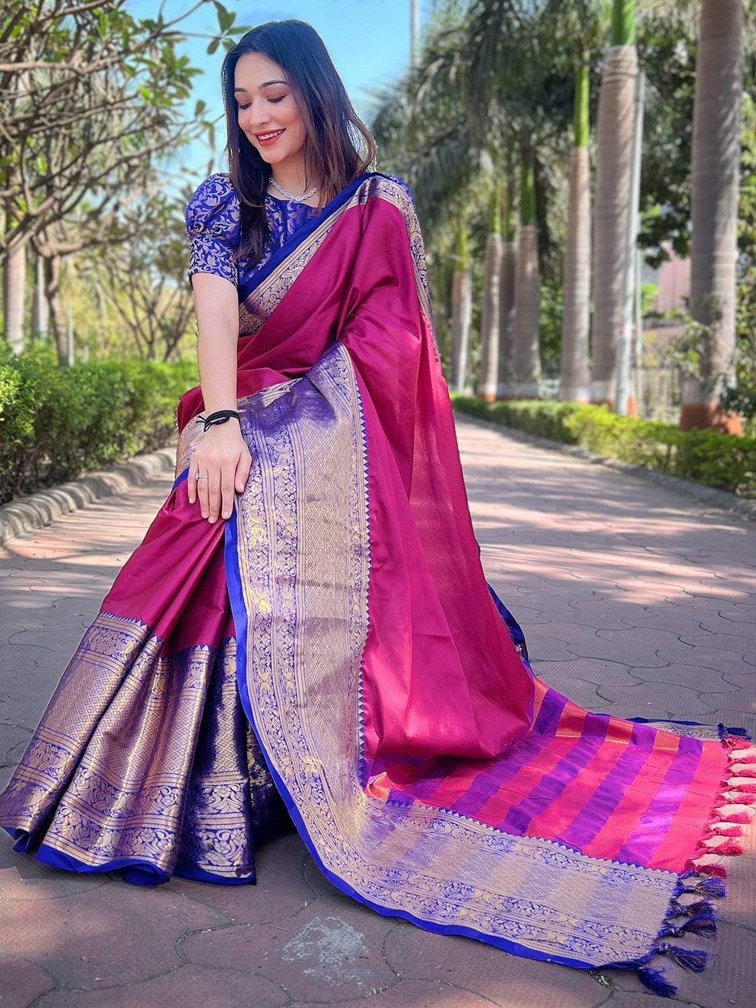 Rani Colour Kanjivaram Saree showcasing exquisite weaving patterns