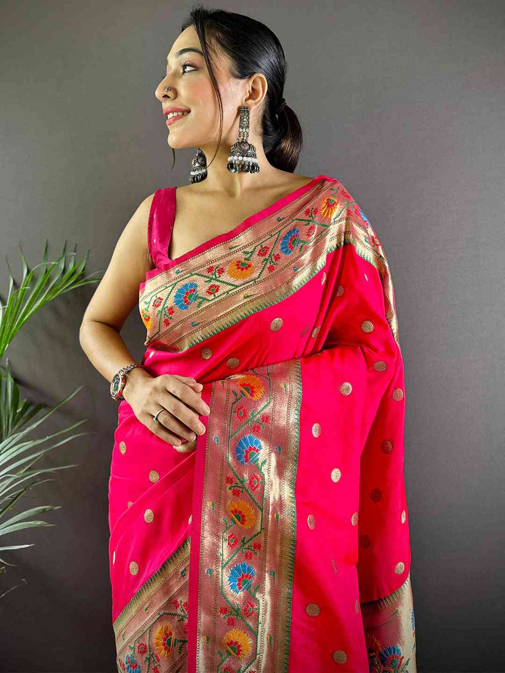 Pink Colour Yevla Paithani Soft Silk Saree