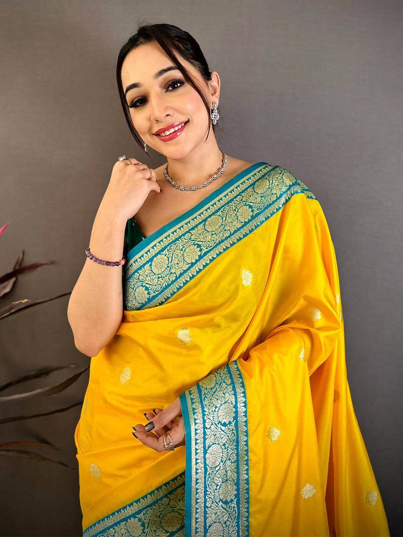 Royal Yellow Soft Silk Gadwal Saree