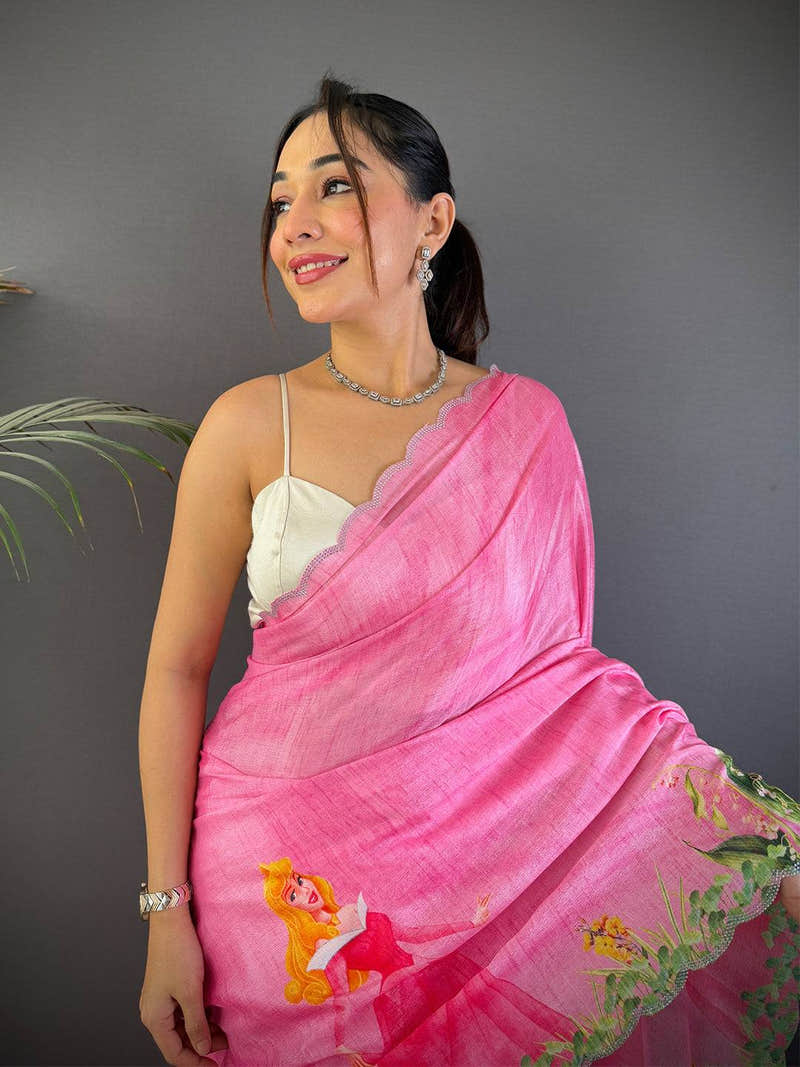 Heritage Barbie Digital Print Chinnon Saree
