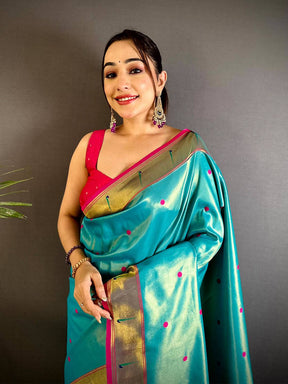 Rama Glass Tissue Yevla Paithani Saree


