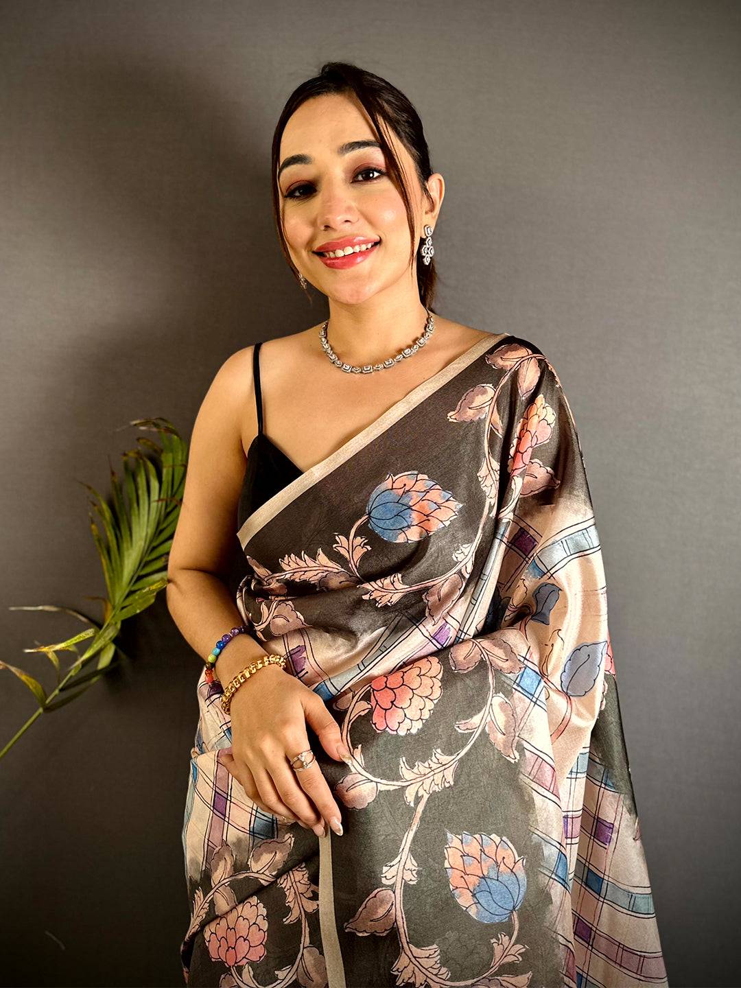 Heritage Chex Kalamkari Tussar Saree