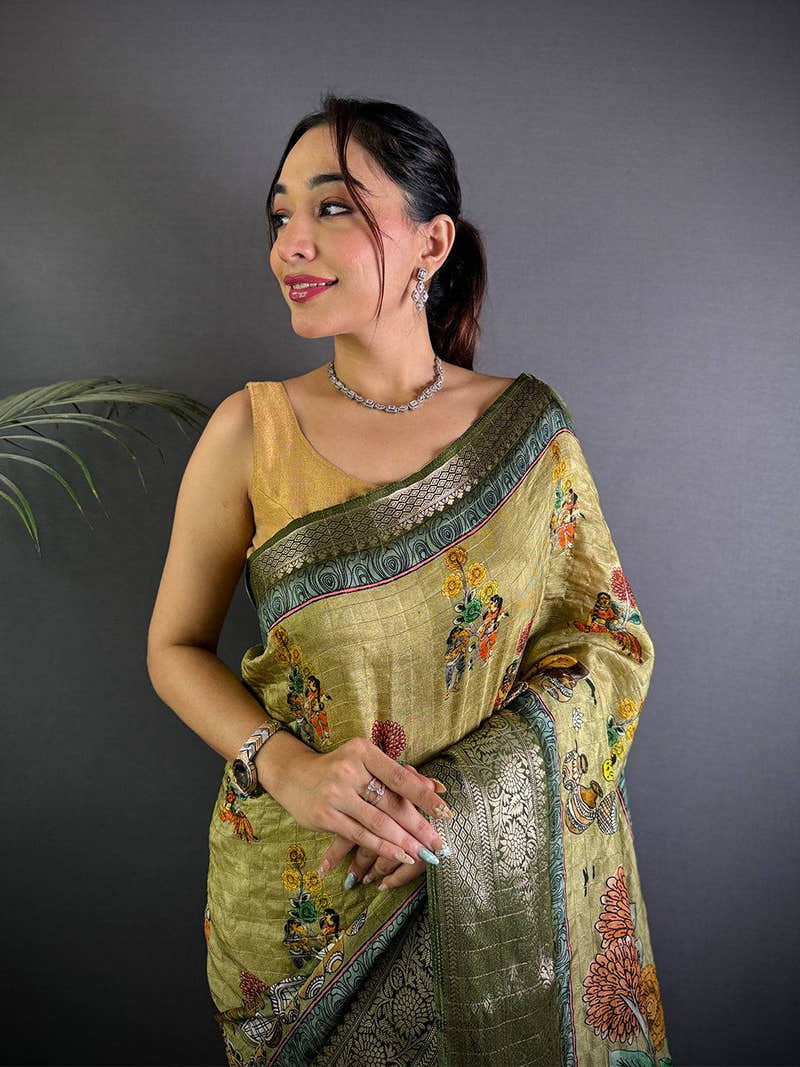 Light Green Pure Viscose Floral Printed Saree