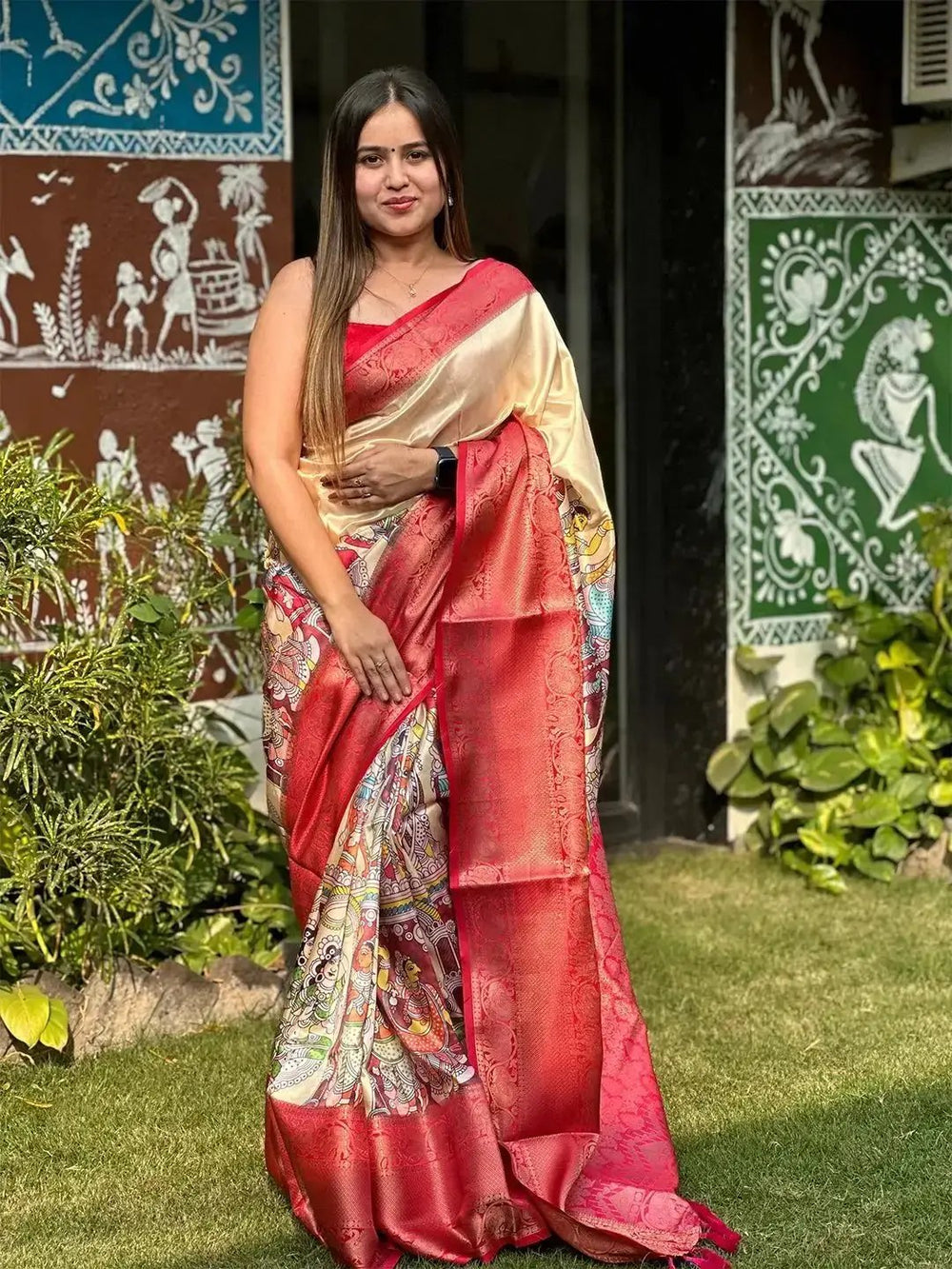Stylish Kalamkari Digital Print Saree in soft silk fabric