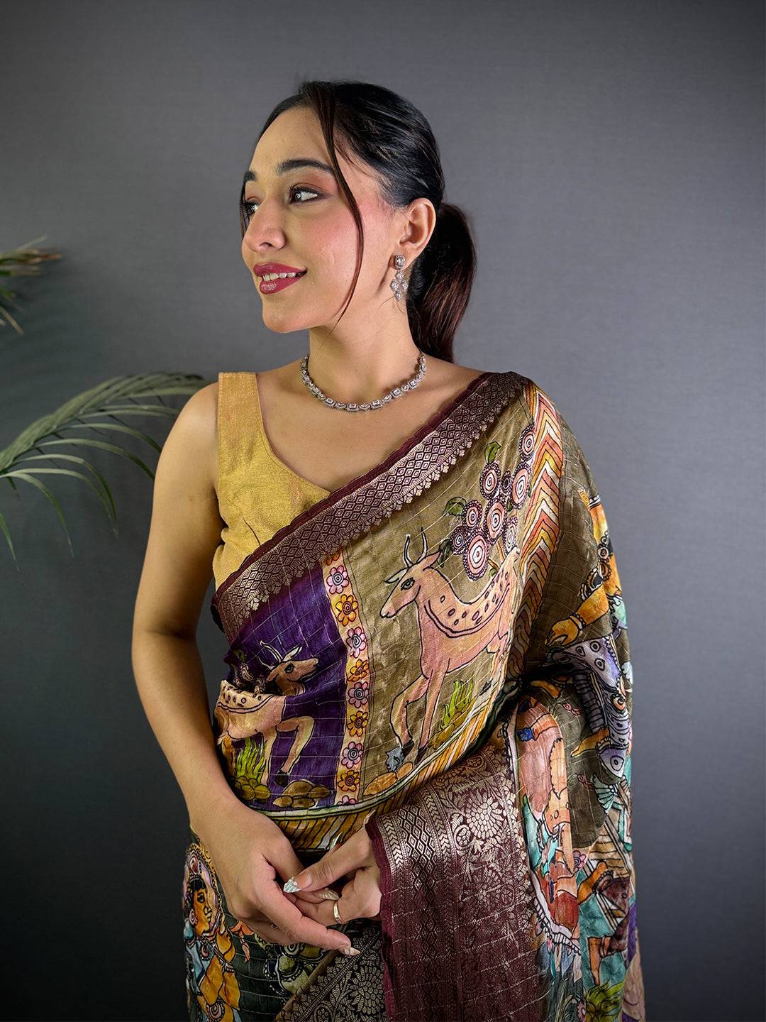 Multi Pure Viscose Kalalmkari Printed Saree