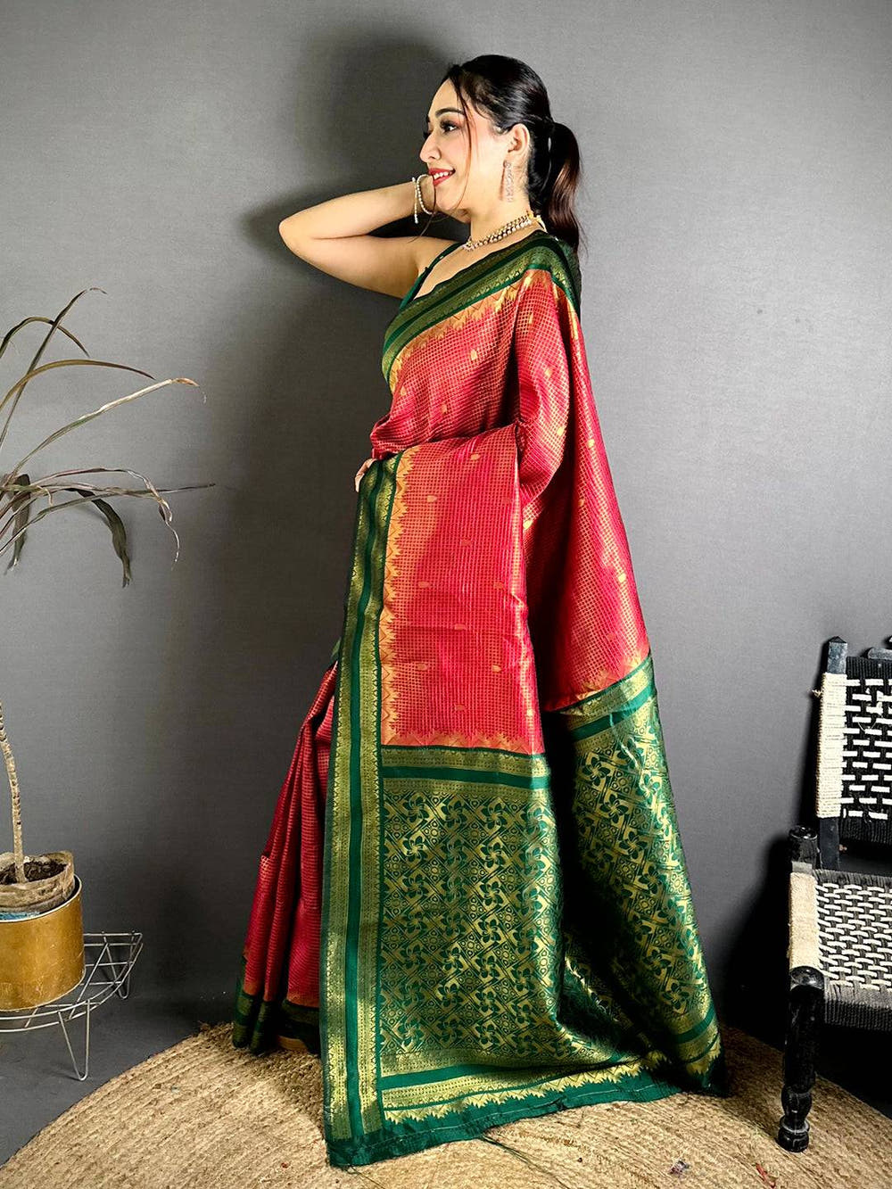 Red Banarasi Katan Silk Gadwal Zari Saree