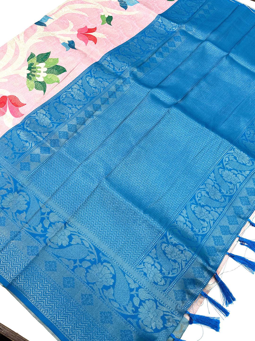 Elegant Pink Lotus Print Saree