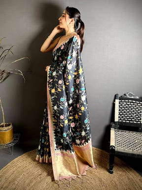 Royal Gold Lakda Patta Kalamkari Saree