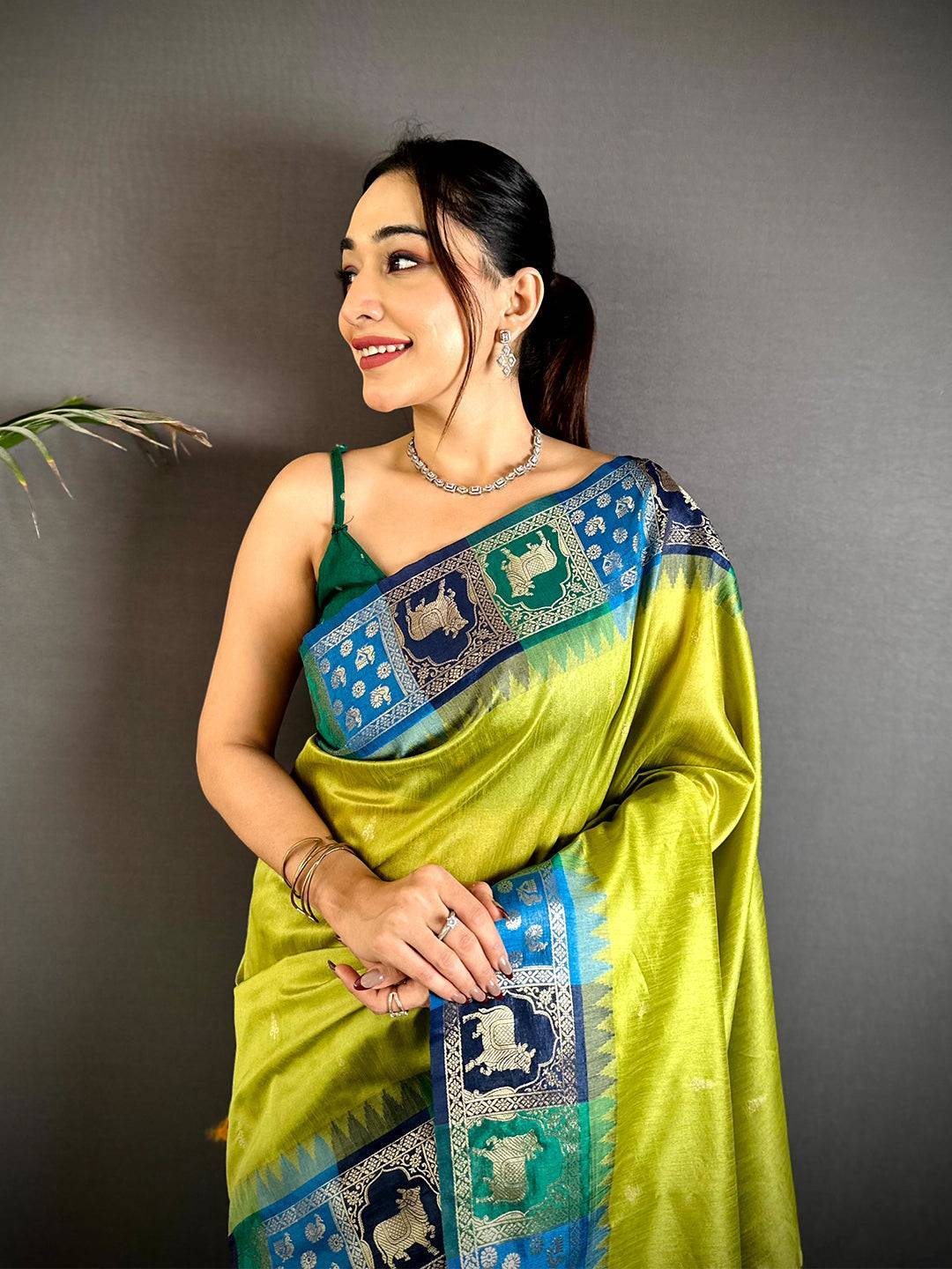 Green Minakari Kanchi Pattu Raw Silk Saree

