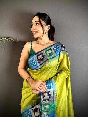 Green Minakari Kanchi Pattu Raw Silk Saree

