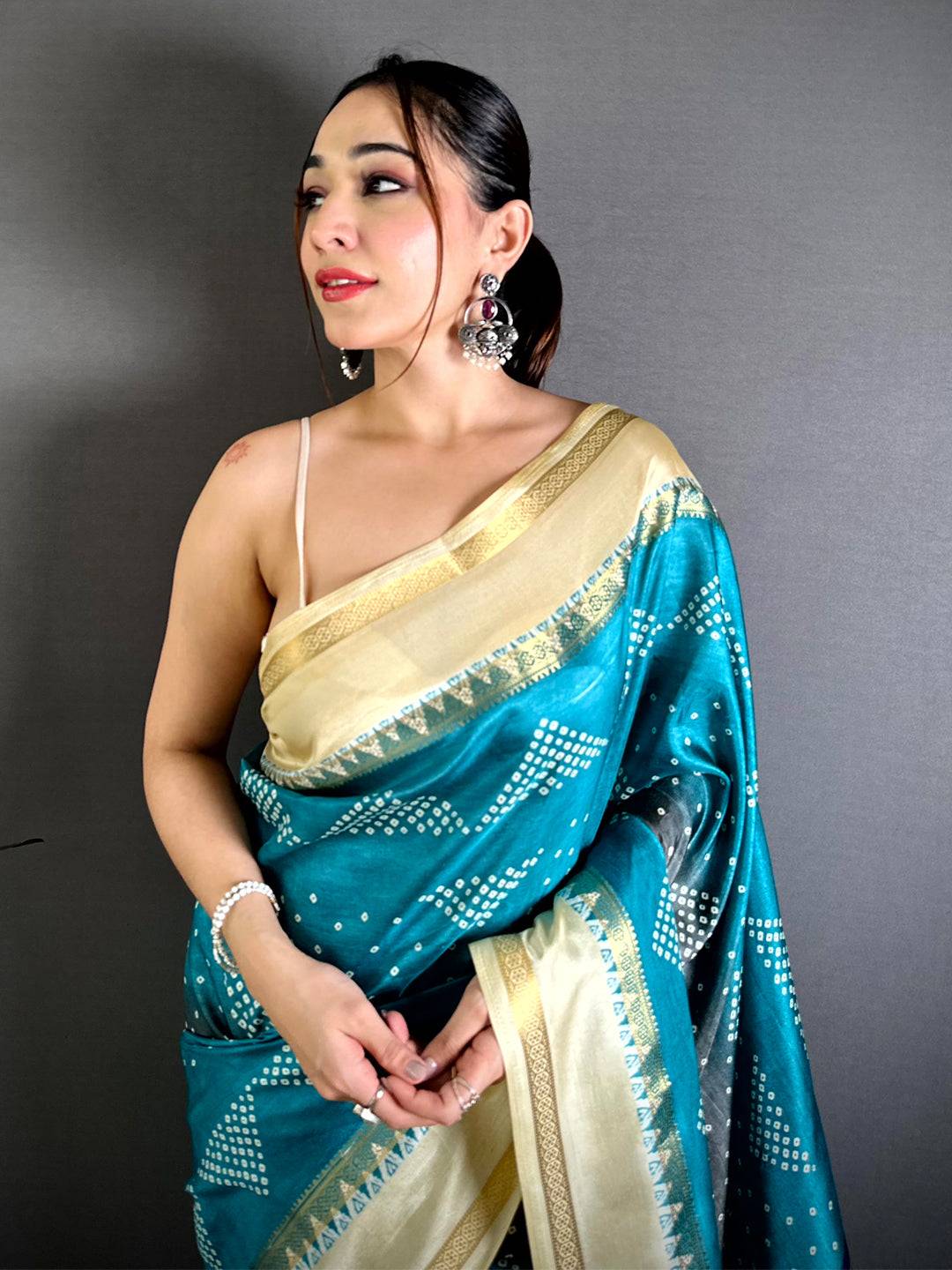 Royal Kalamkari Pallu Bandhej Print Saree