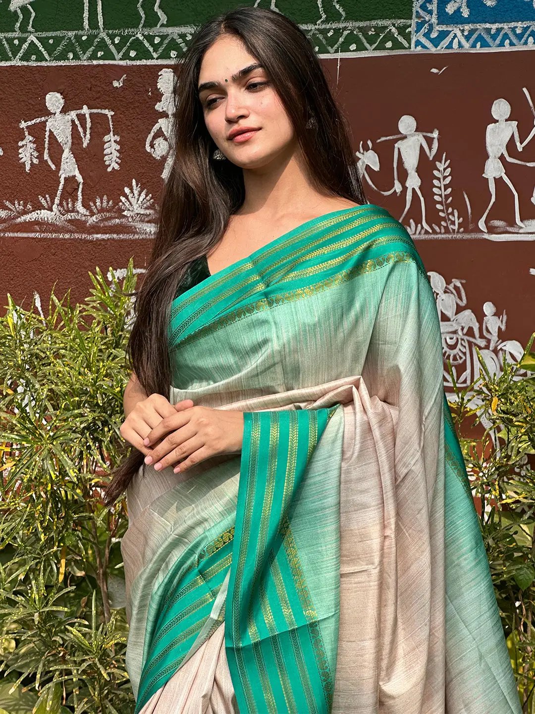 Traditional Ikkat Ghicha Saree with Paisley Patterns