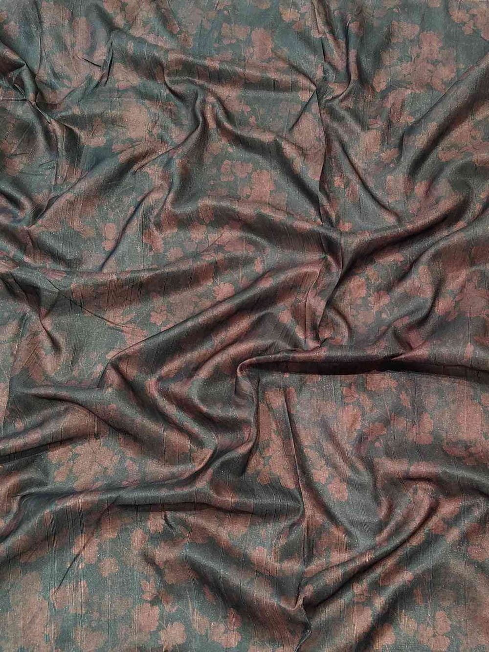 Peach silk fabric with copper zari floral weaving, detailed view