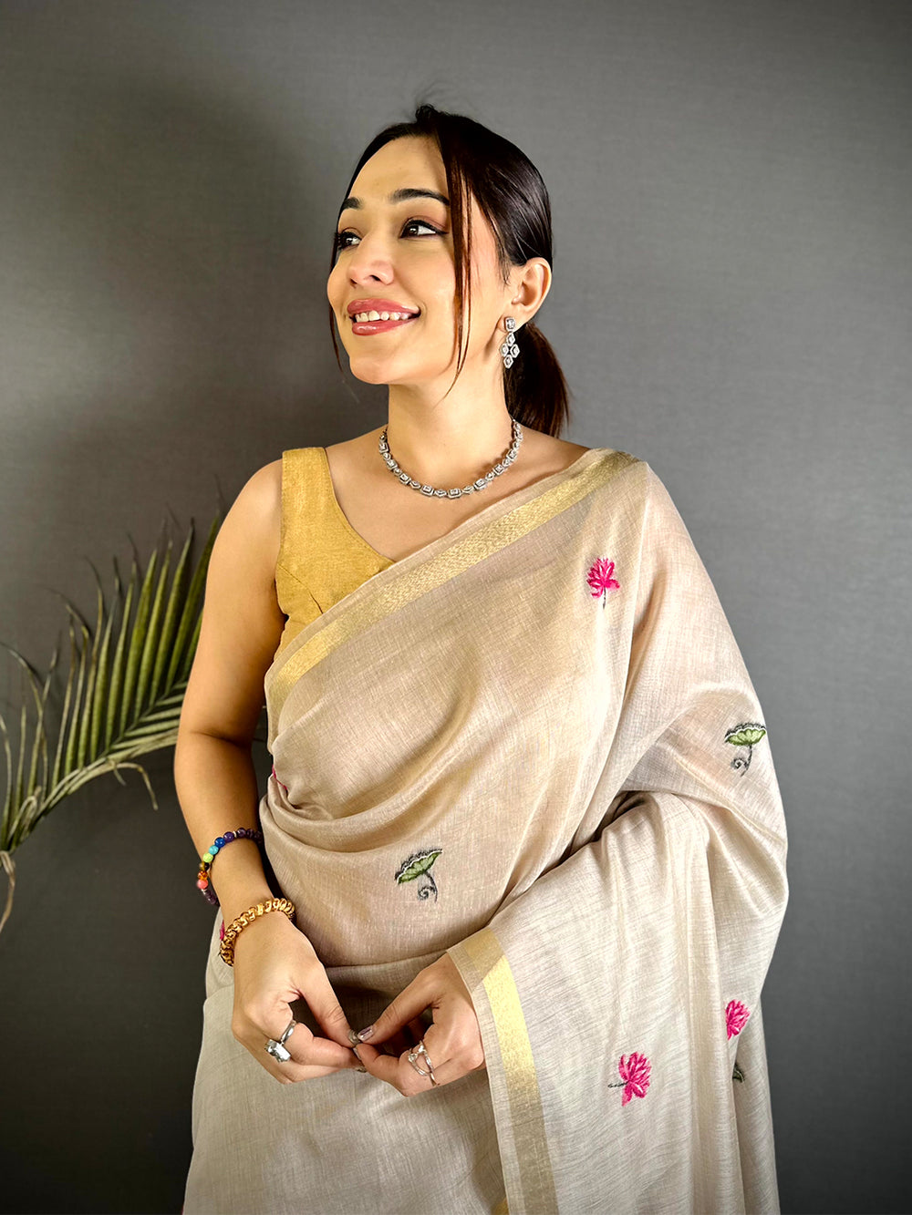 Elegant Pichwai Resham Work Linen Saree