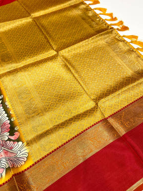 Vibrant Olive Banarasi Kalamkari Silk Saree