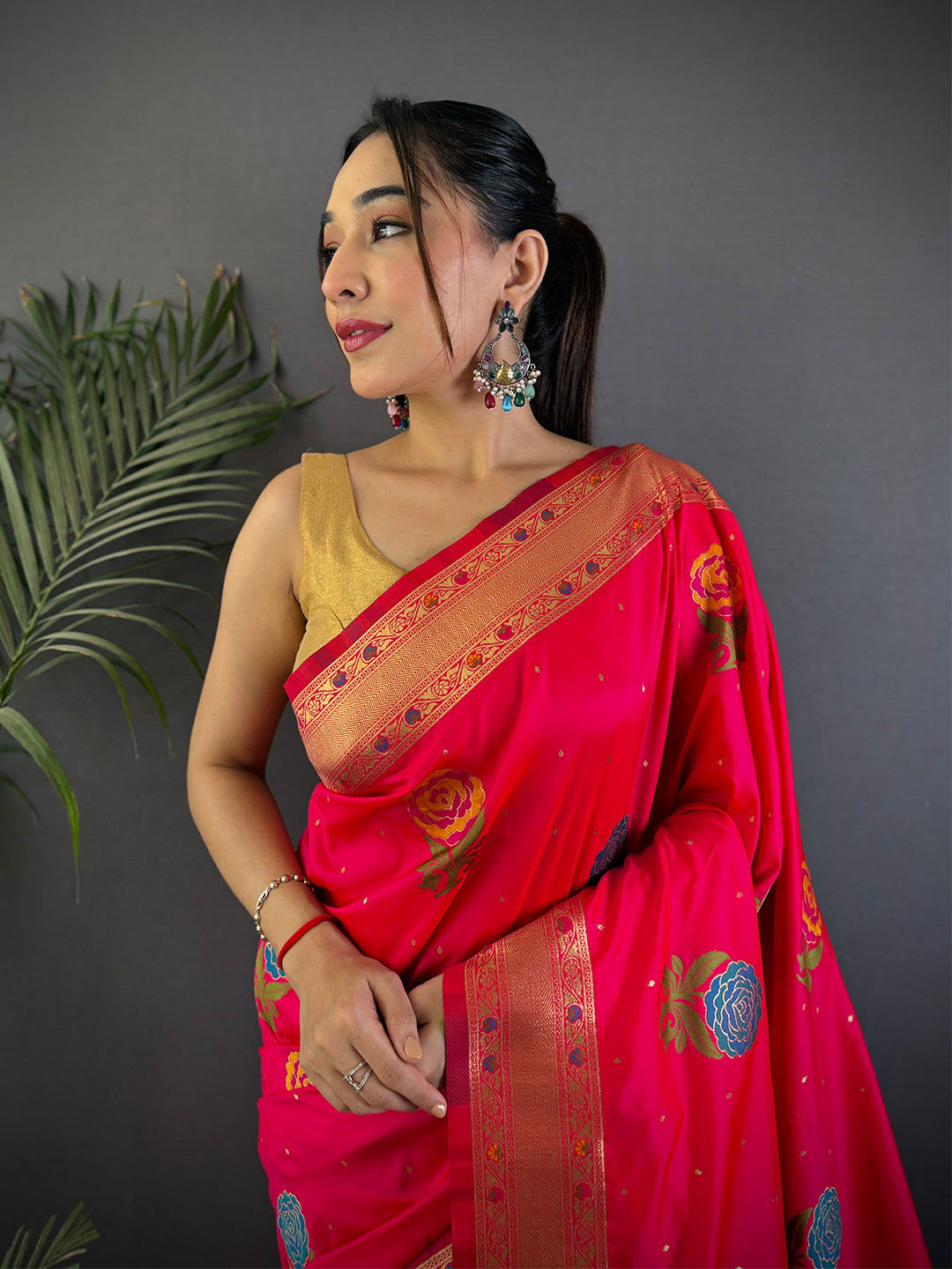 Pink Soft Silk Flowerport Minakari Saree

