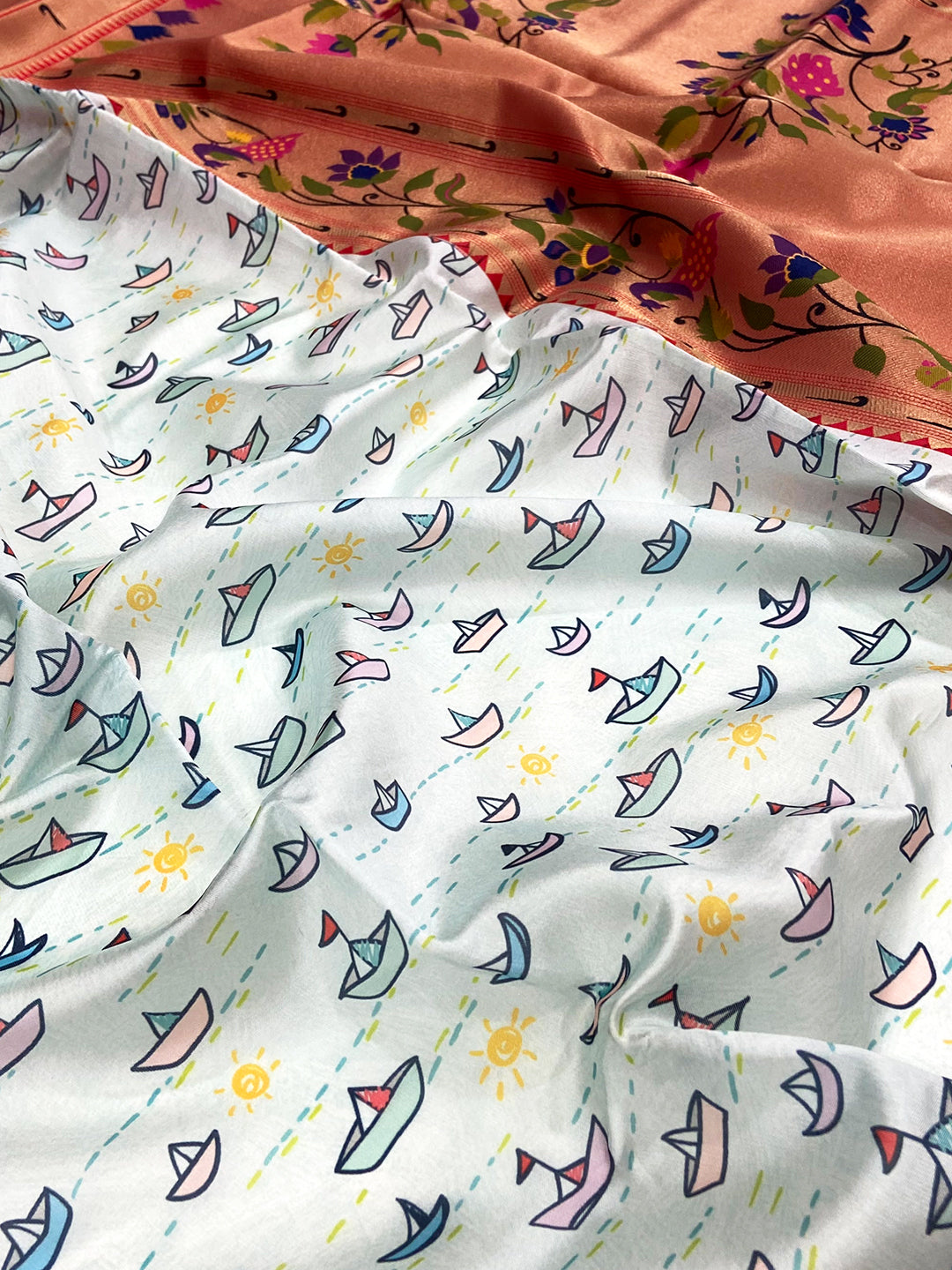 Aqua Paithani Pallu Digital Print Saree