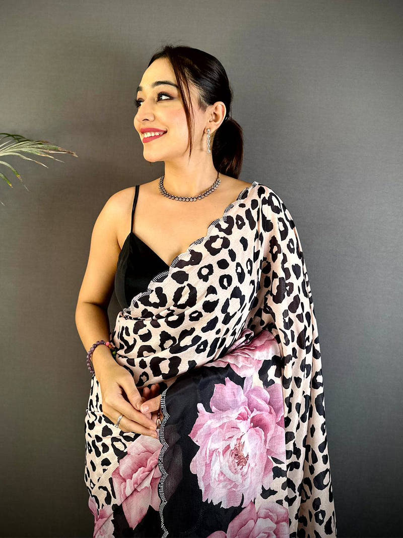 Tradition Stone Work Chinnon Floral Saree
