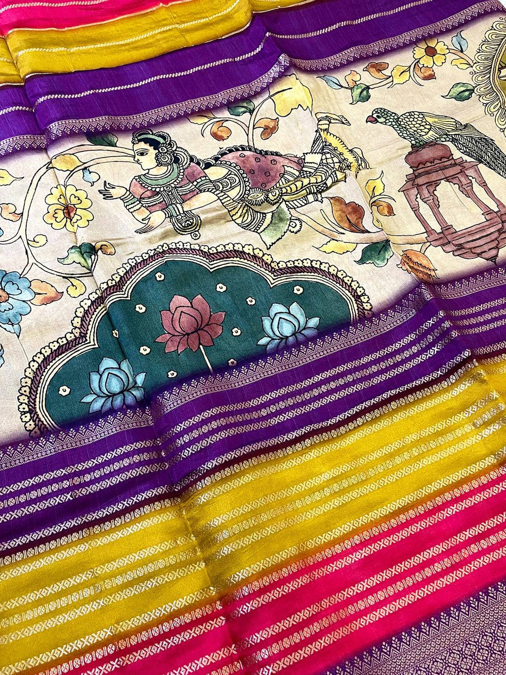 Radiance Soft Silk Kalamkari Zari Stripe Saree