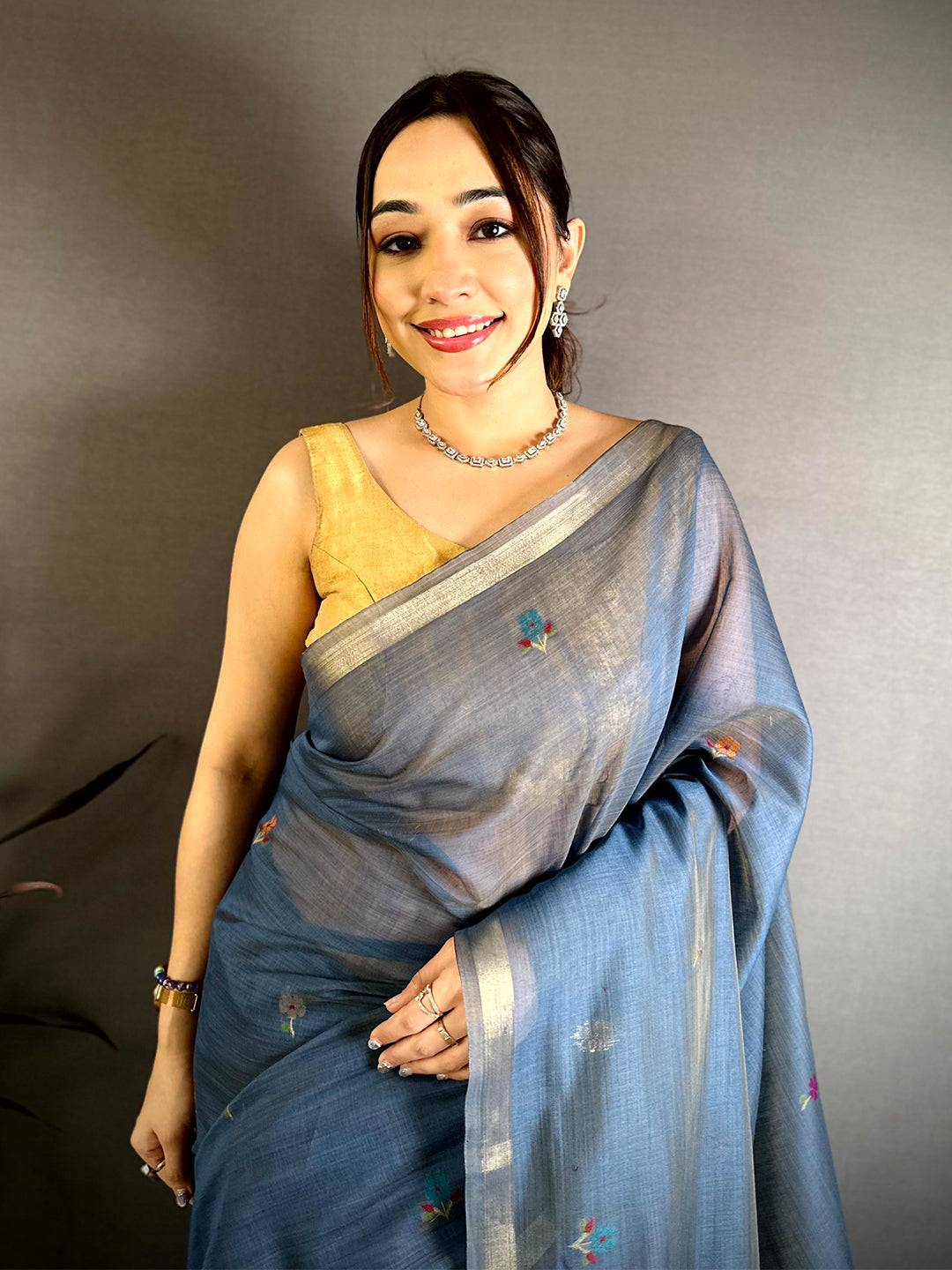 Navy Minakari Khadi Cotton Saree