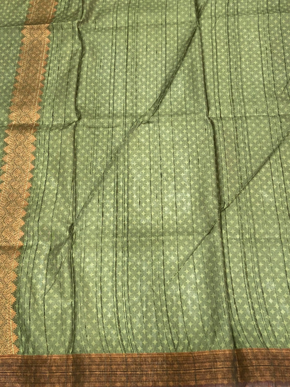 Rust Orange Tussar Ghicha Print Saree