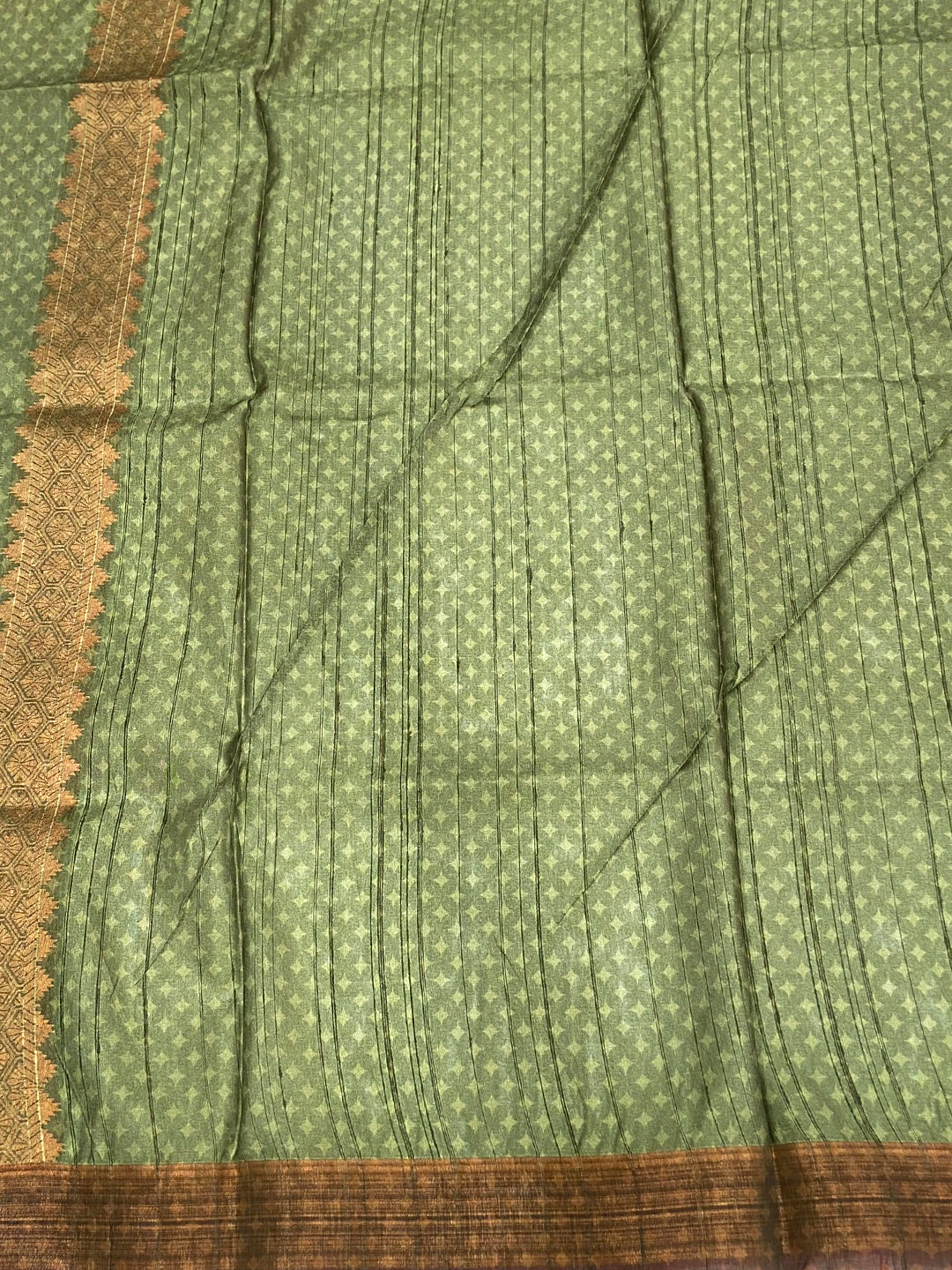 Rust Orange Tussar Ghicha Print Saree