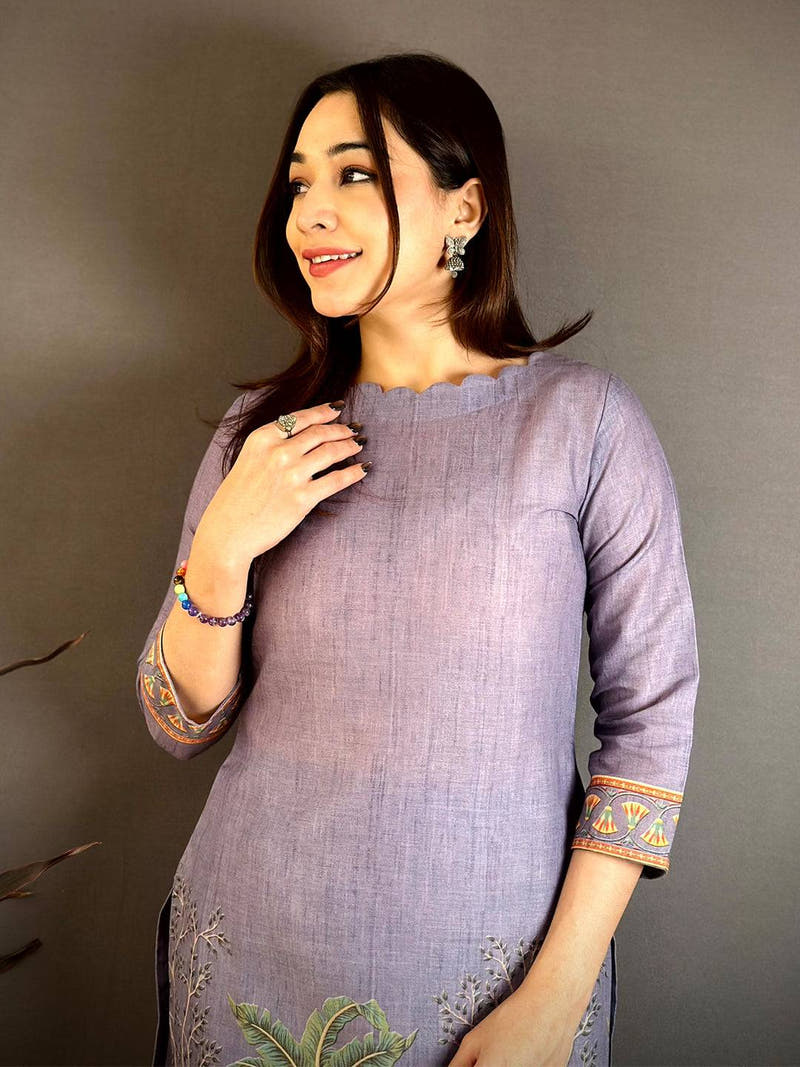 Mughal Print Boat Neck Kurti