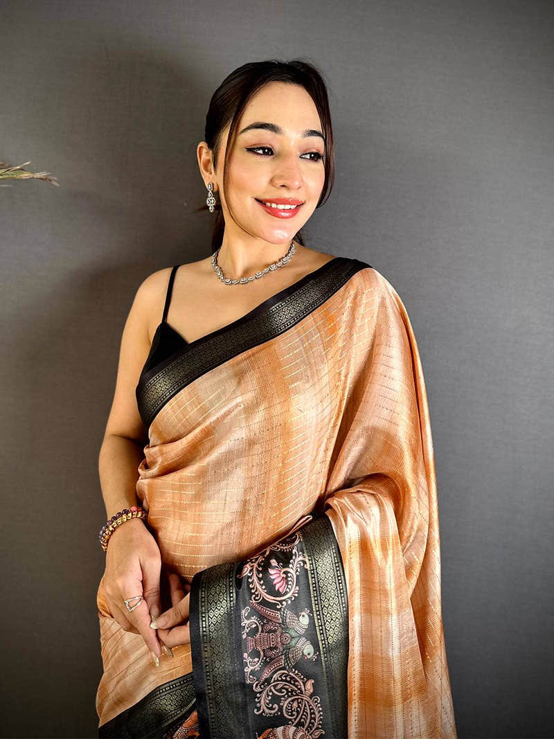 Peach Shibori Print Semi Silk Saree