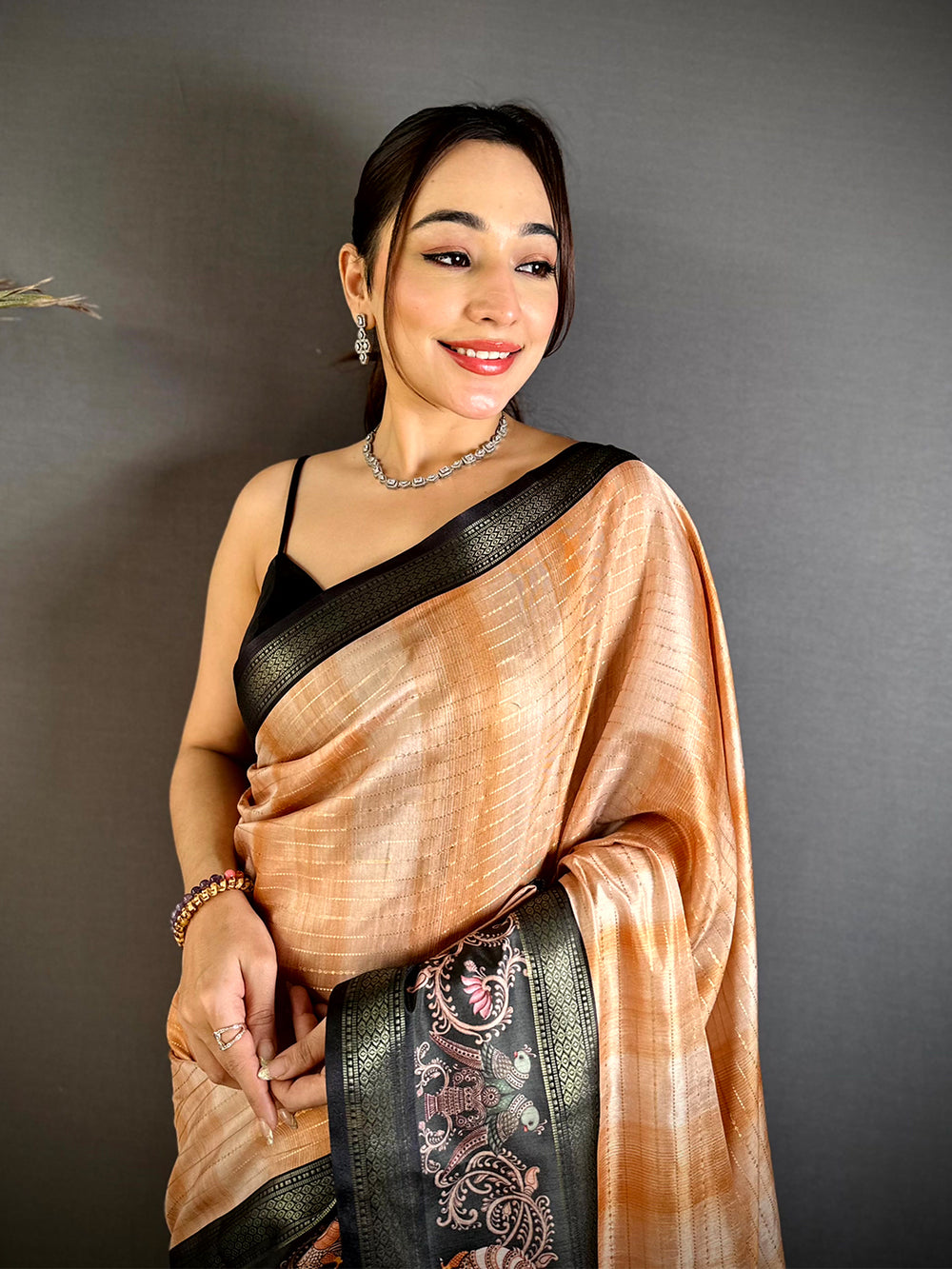 Peach Shibori Print Semi Silk Saree