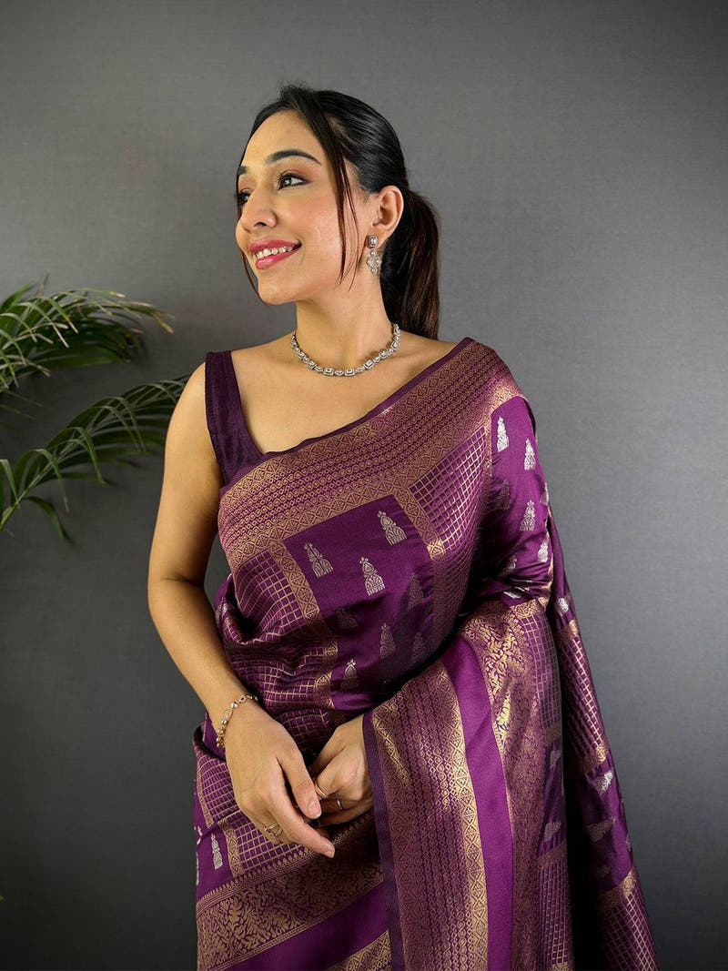 Regal Wine Banarasi Katan Silk Saree