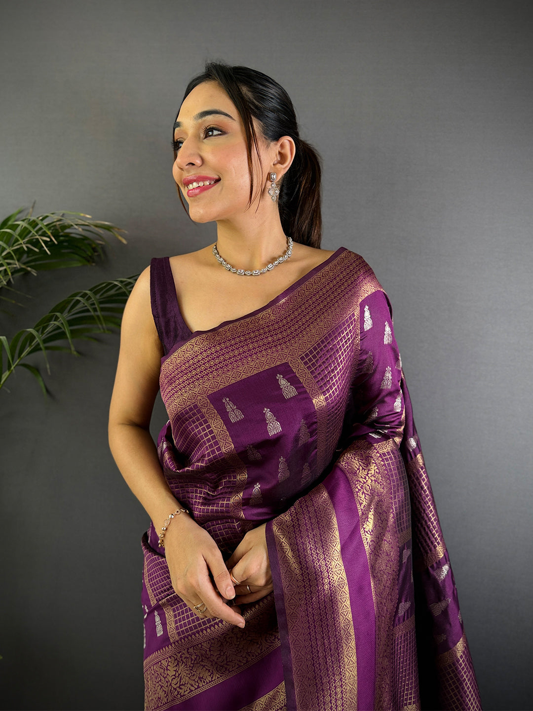 Regal Wine Banarasi Katan Silk Saree