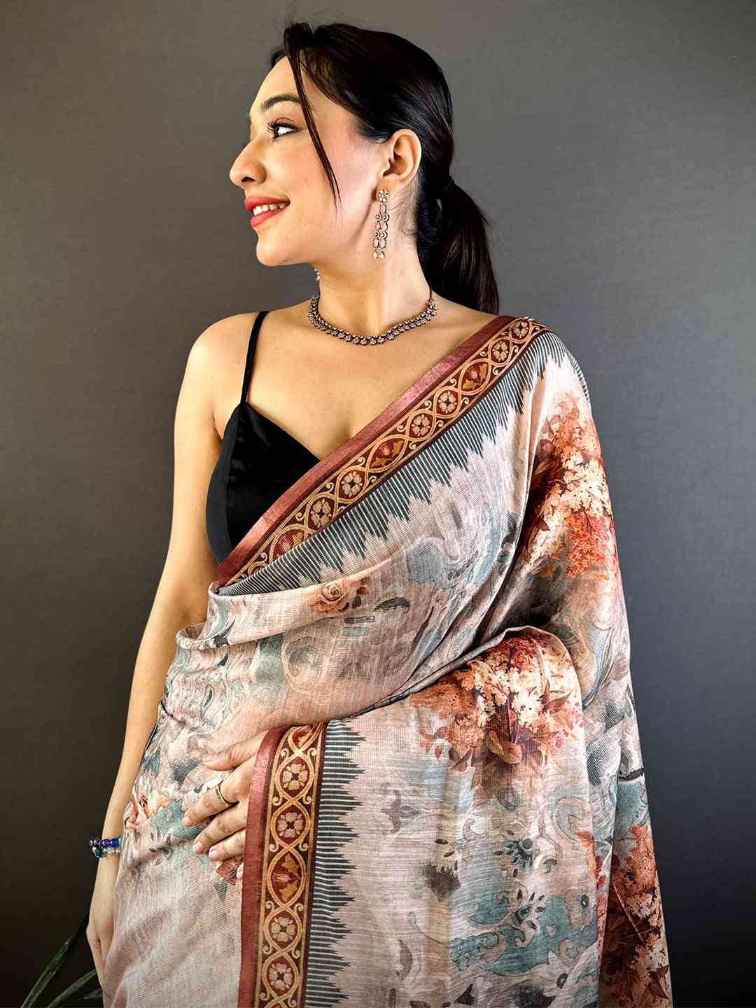 Blue Tussar Blossom Saree