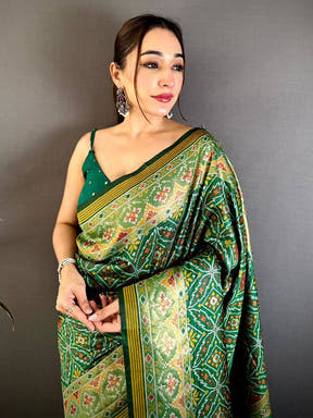 Classic Green Soft Silk Patola Weaving Saree