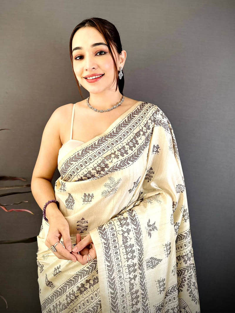 Classic Soft Ghicha Tussar Warli Print Saree