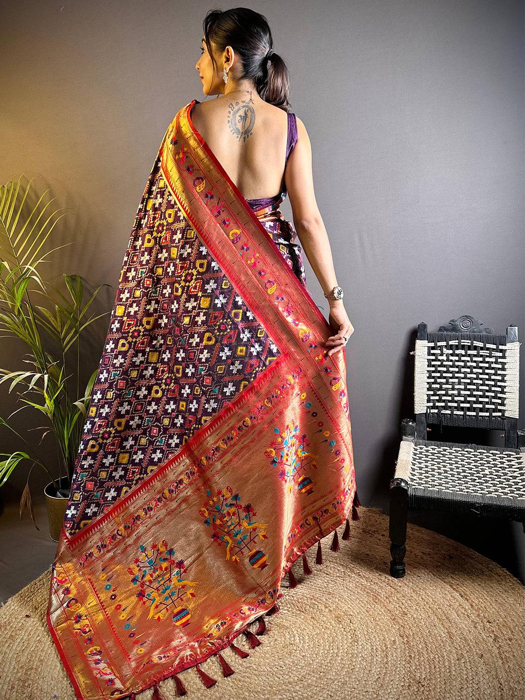 Maroon Patola Silk Zari Weaving Saree