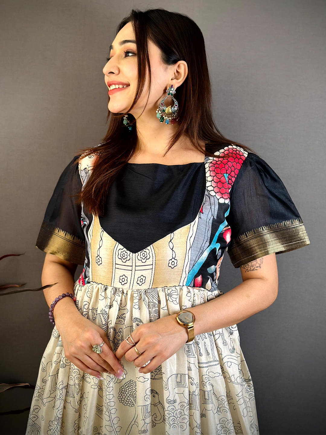Elegant Square Neck Kota Doriya Dress