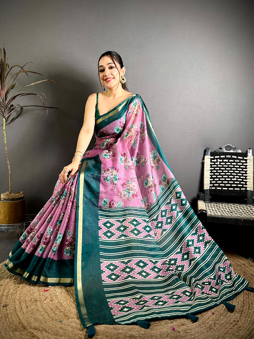 Artisan Kota Doriya Printed Floral Saree