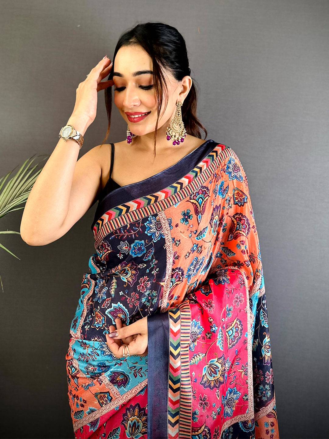 Bollywood Soft Chinnon Chiffon Floral Saree