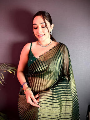 Classic Gold Zari Striped Chiffon Saree
